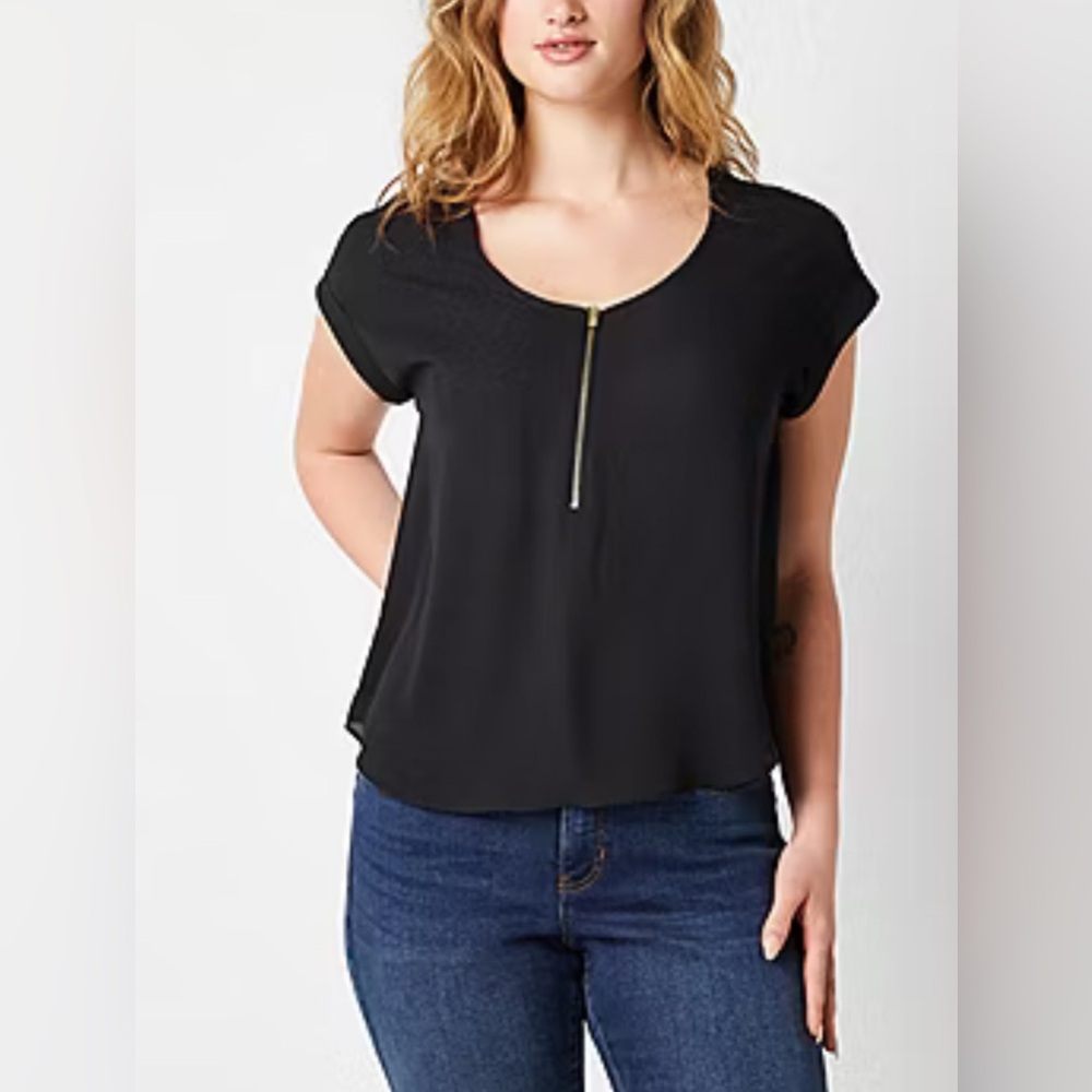 BOLD elements - Black Relaxed Zipper Blouse